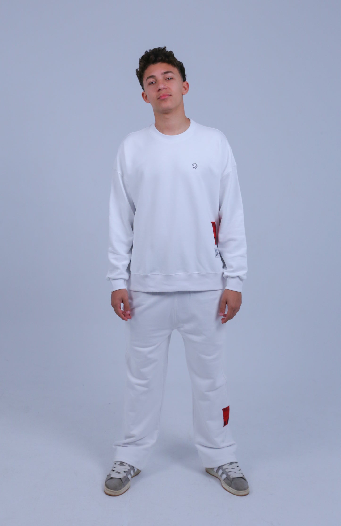 Crew Neck & Wide-Leg Sweat Pants Set | White