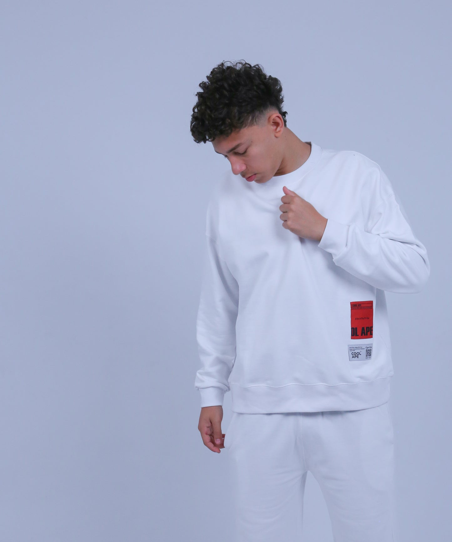 Crew Neck & Wide-Leg Sweat Pants Set | White