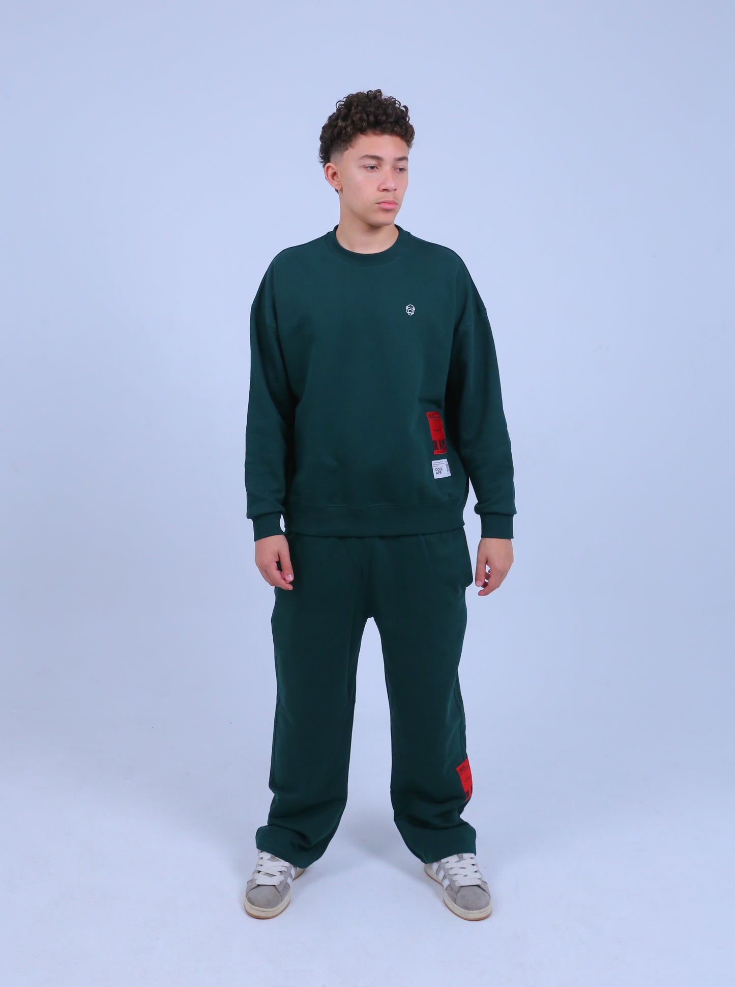 Crew Neck & Wide-Leg Sweat Pants Set | Green
