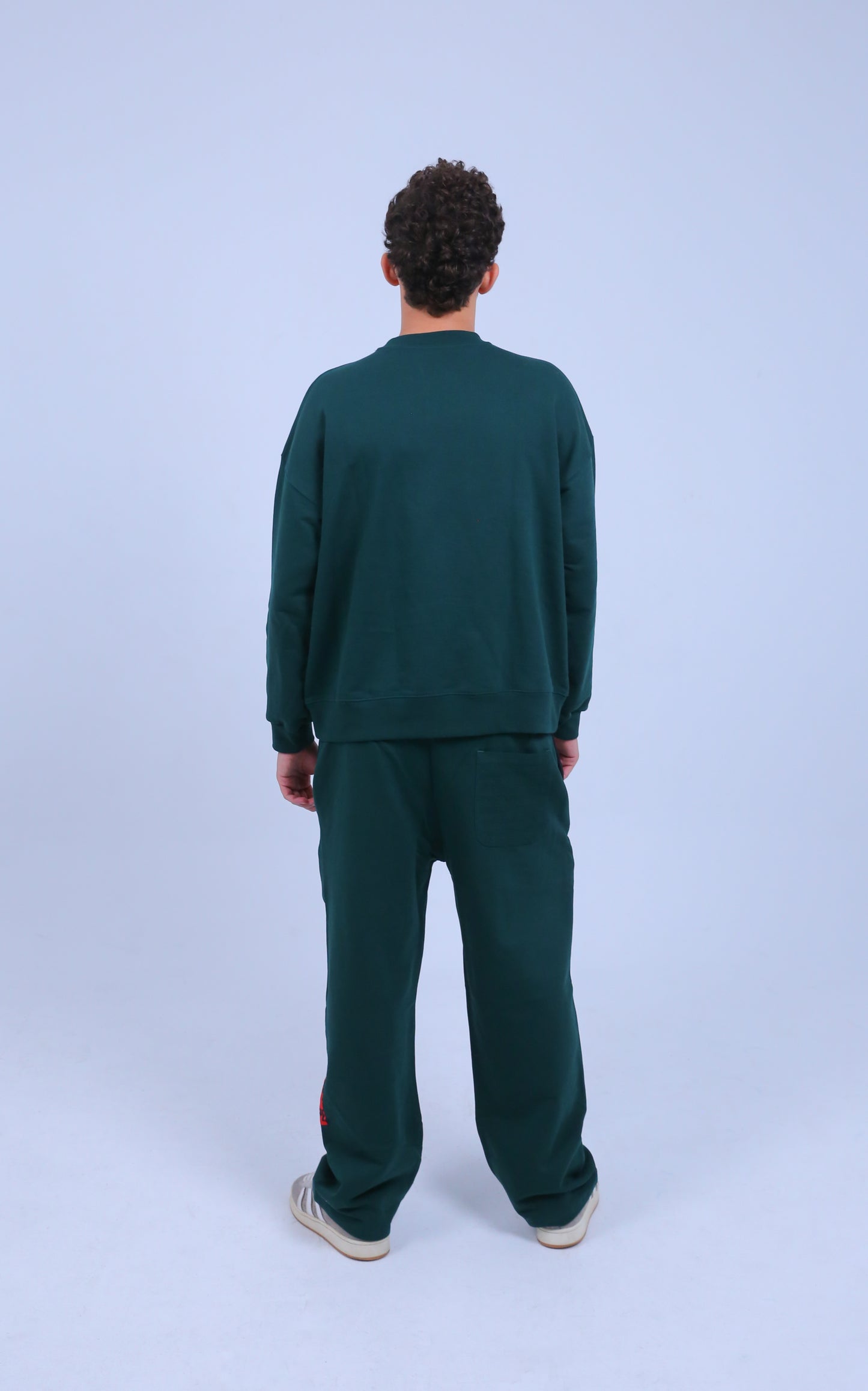 Crew Neck & Wide-Leg Sweat Pants Set | Green