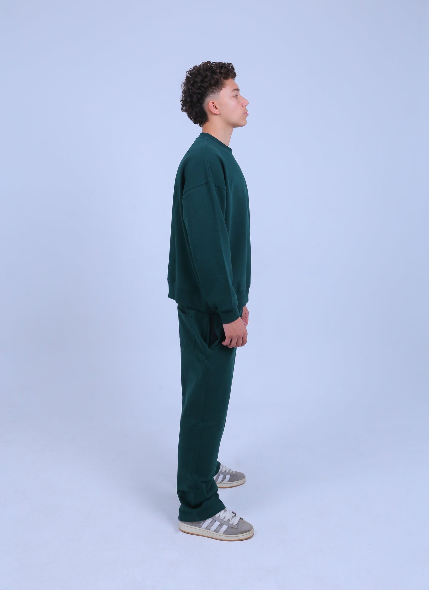 Crew Neck & Wide-Leg Sweat Pants Set | Green