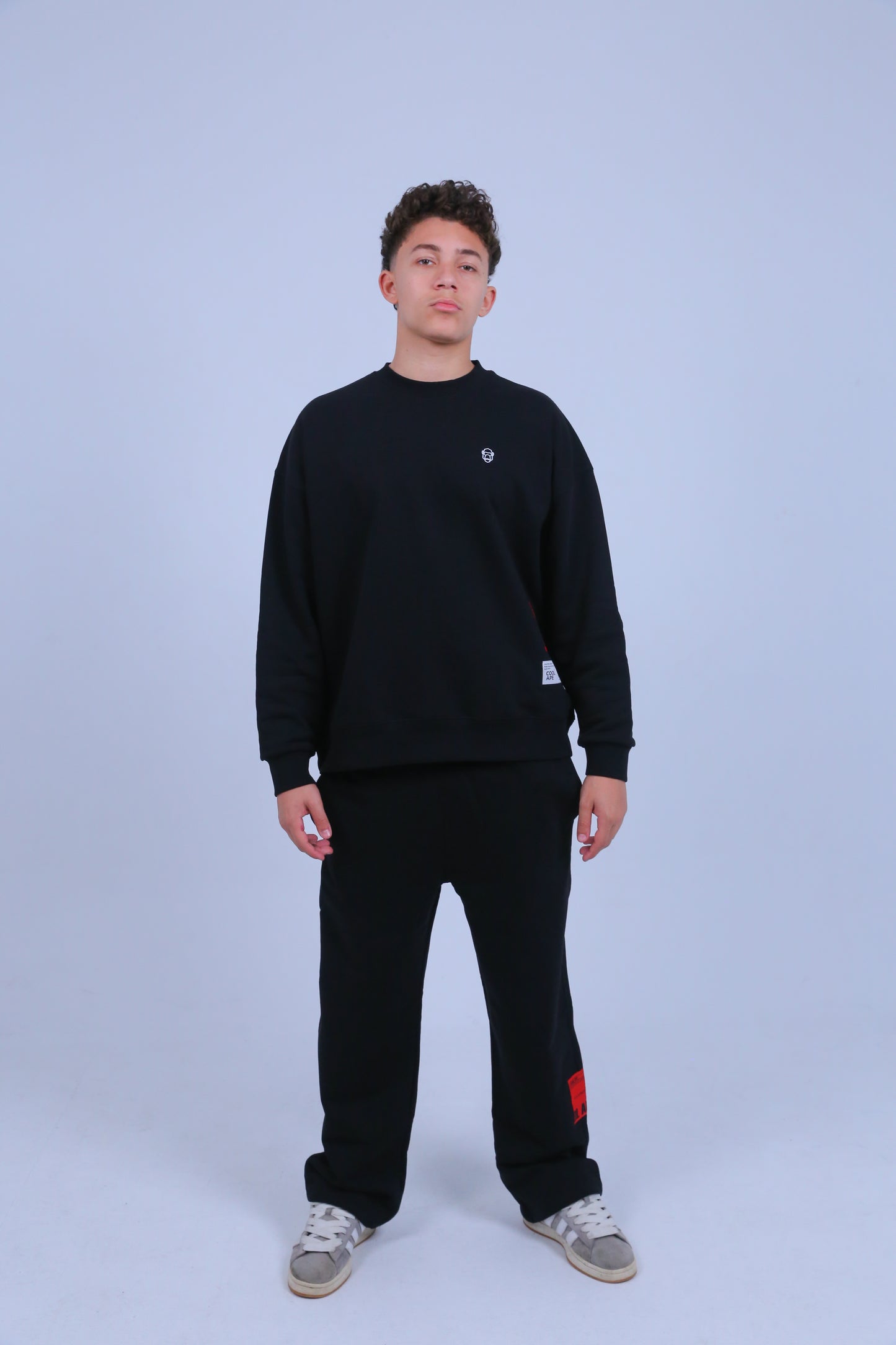 Crew Neck & Wide-Leg Sweat Pants Set | Black