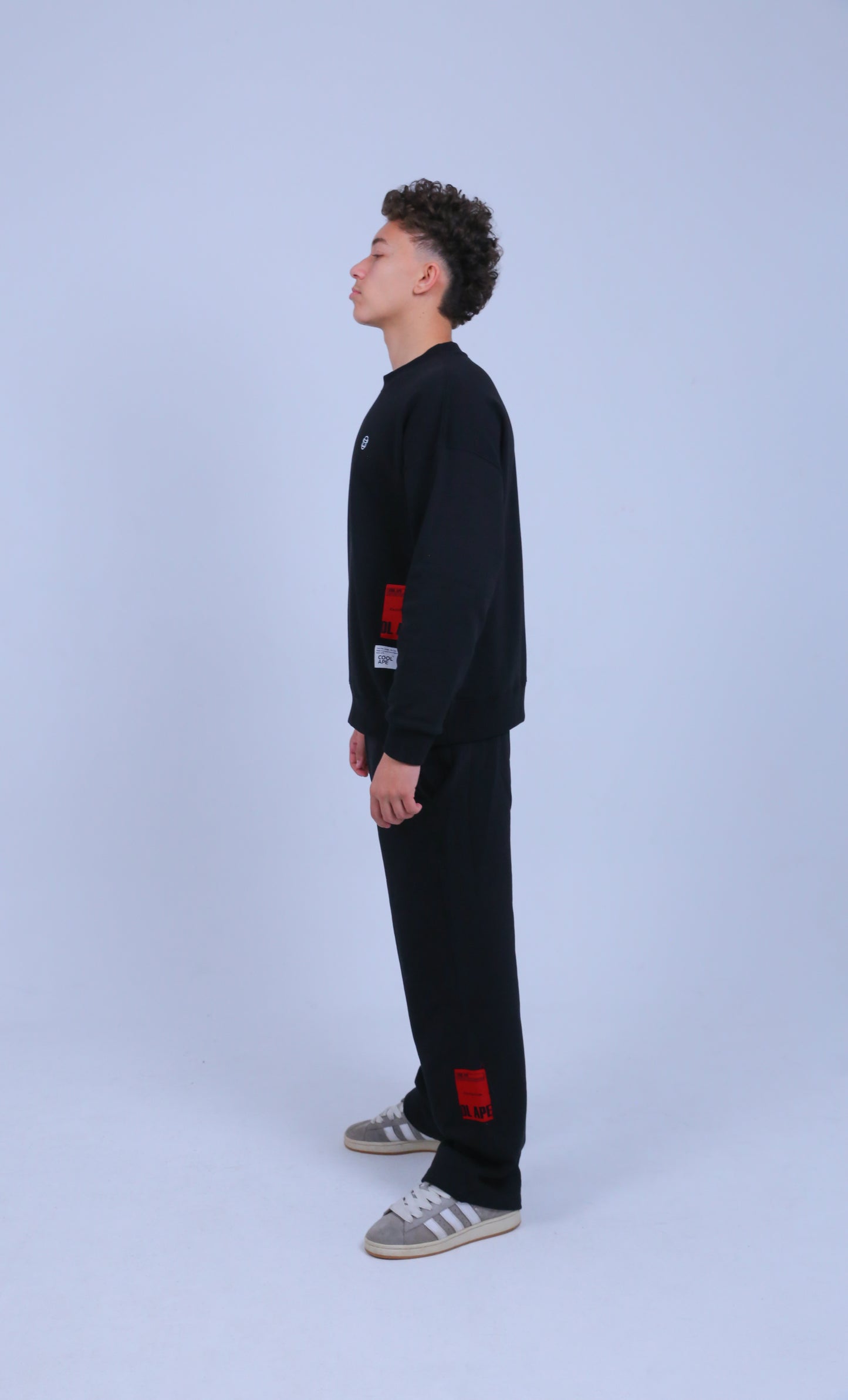 Crew Neck & Wide-Leg Sweat Pants Set | Black