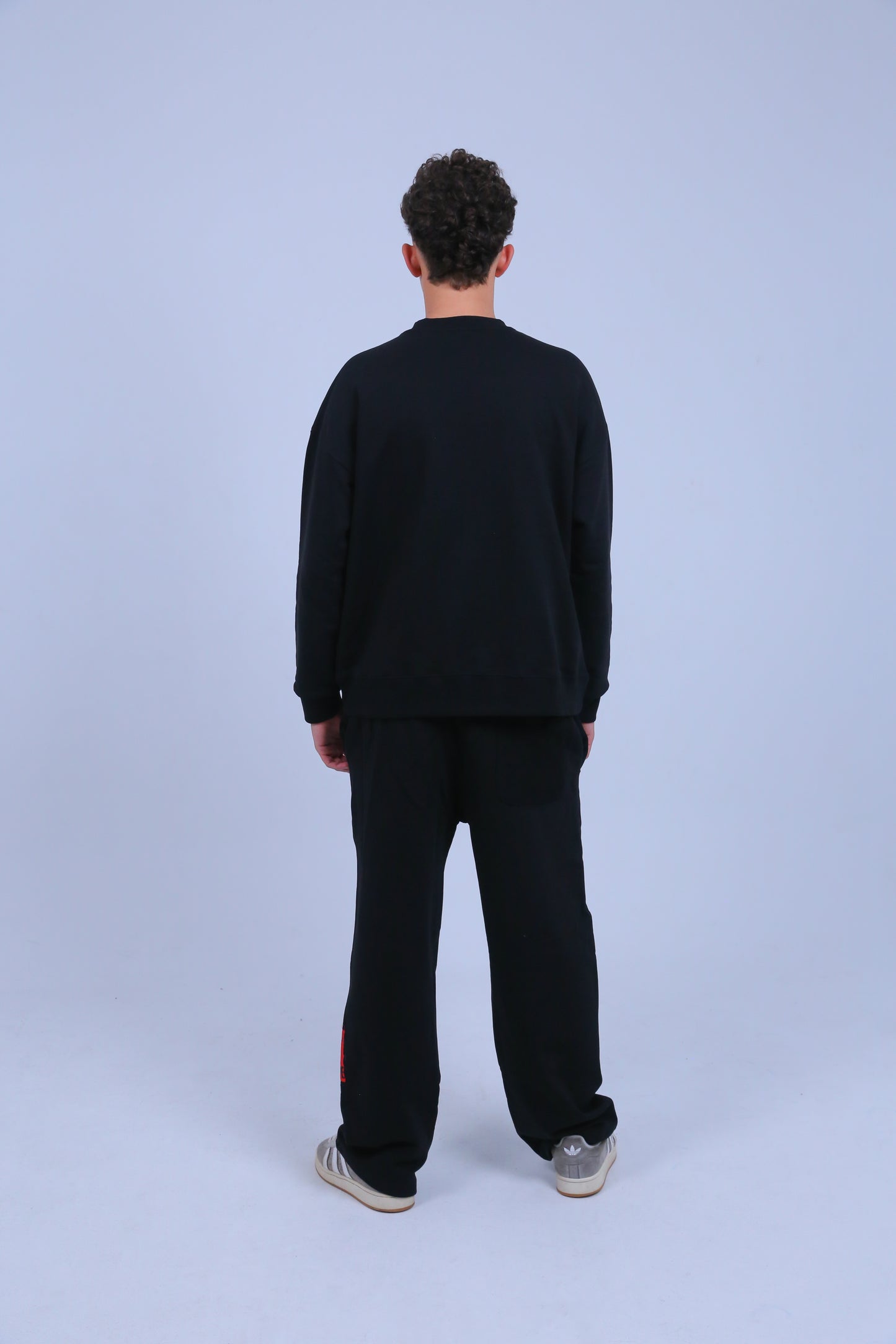 Crew Neck & Wide-Leg Sweat Pants Set | Black